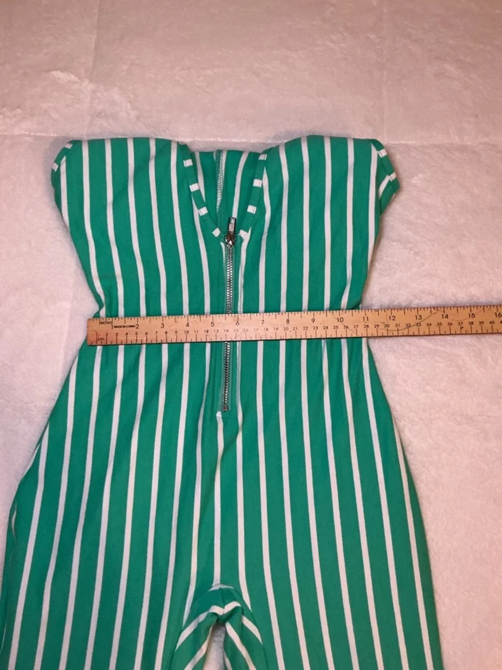 Green & White Striped Sleeveless Romper with Front Zip - Picture 7 of 8